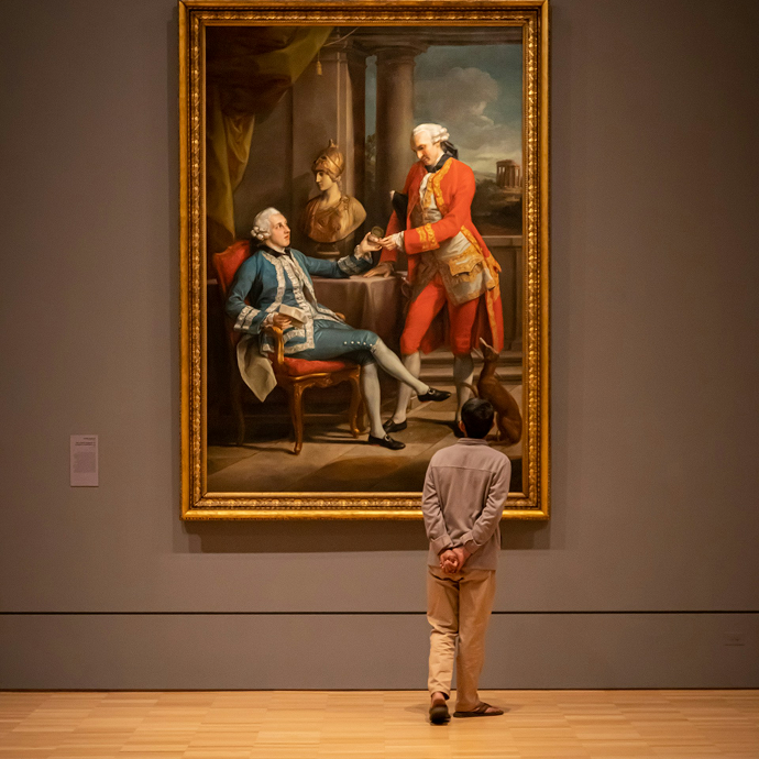 Person viewing art gallery